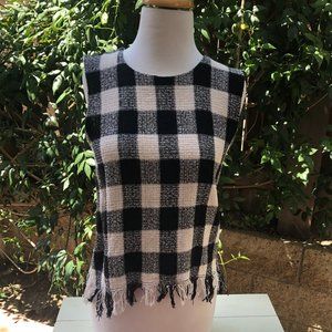 Zara Textured Gingham Raw Hem Sleeveless Top S
